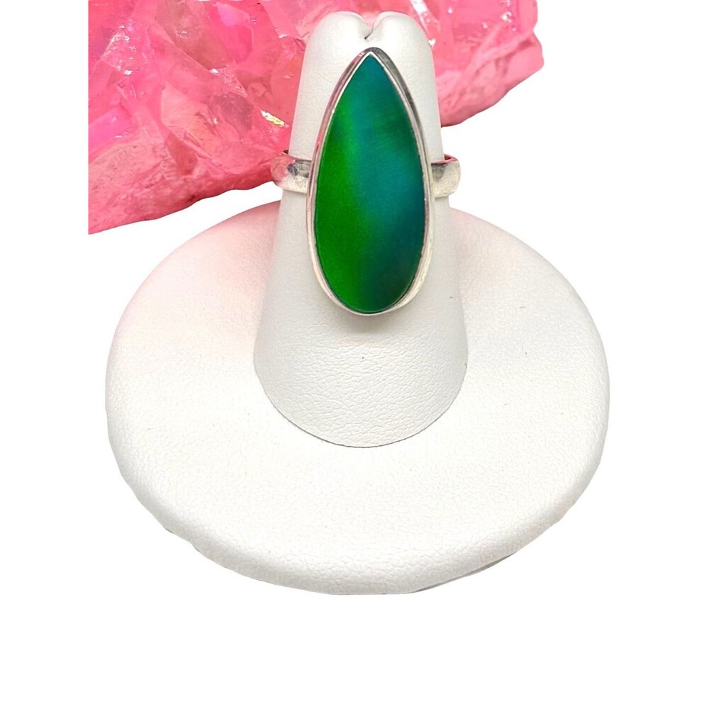 Green Aura Aurora Fire Opal Ring Size 6 Solid 925 Sterling Silver
